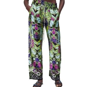 NWT ZARA Multi Color Floral Boho Drawstring Palazzo Wide-Leg Pants Size Large